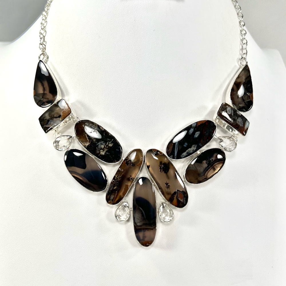 Beautiful Stick Agate 925 Large Gemstone Necklace